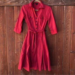 Red collared midi dress